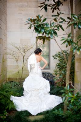 Strapless wedding gown with lace up back